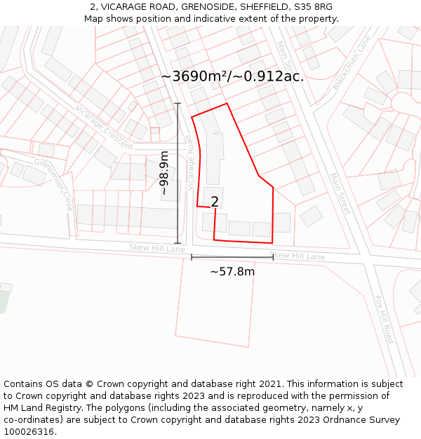 2, VICARAGE ROAD, GRENOSIDE, SHEFFIELD, S35 8RG: Plot and title map
