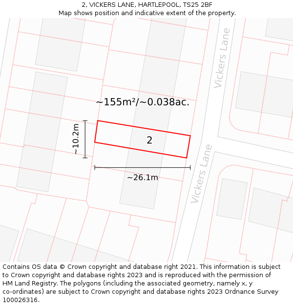 2, VICKERS LANE, HARTLEPOOL, TS25 2BF: Plot and title map