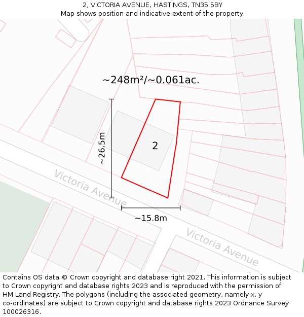 2, VICTORIA AVENUE, HASTINGS, TN35 5BY: Plot and title map