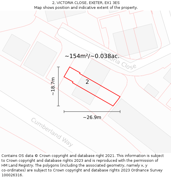 2, VICTORIA CLOSE, EXETER, EX1 3ES: Plot and title map