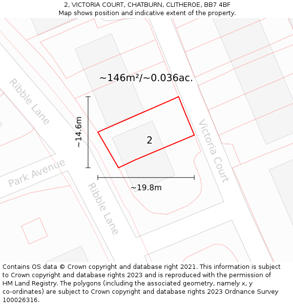 2, VICTORIA COURT, CHATBURN, CLITHEROE, BB7 4BF: Plot and title map