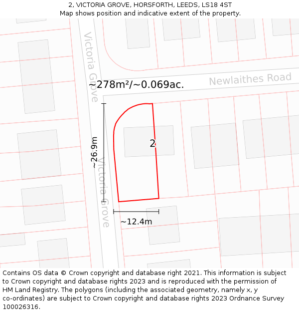 2, VICTORIA GROVE, HORSFORTH, LEEDS, LS18 4ST: Plot and title map