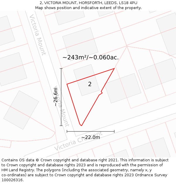 2, VICTORIA MOUNT, HORSFORTH, LEEDS, LS18 4PU: Plot and title map