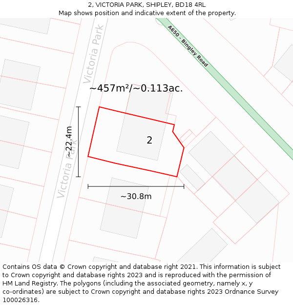 2, VICTORIA PARK, SHIPLEY, BD18 4RL: Plot and title map