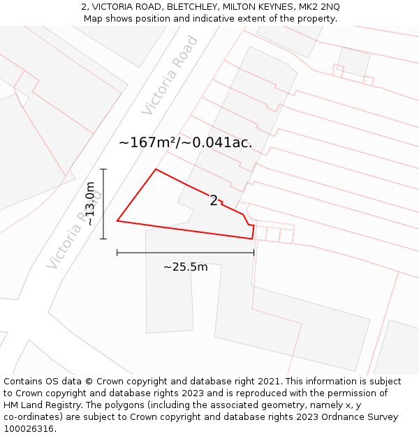 2, VICTORIA ROAD, BLETCHLEY, MILTON KEYNES, MK2 2NQ: Plot and title map