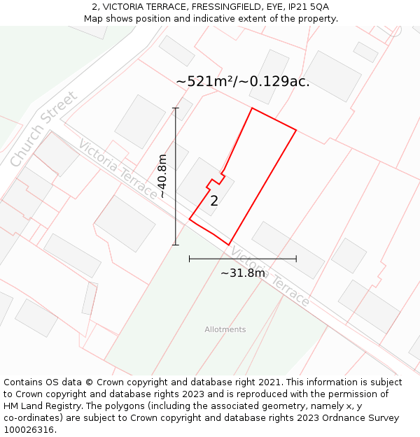 2, VICTORIA TERRACE, FRESSINGFIELD, EYE, IP21 5QA: Plot and title map