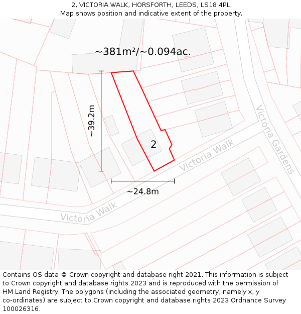 2, VICTORIA WALK, HORSFORTH, LEEDS, LS18 4PL: Plot and title map