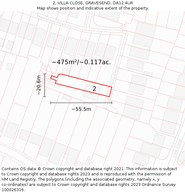 2, VILLA CLOSE, GRAVESEND, DA12 4UR: Plot and title map