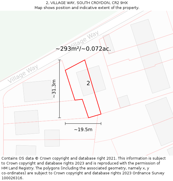 2, VILLAGE WAY, SOUTH CROYDON, CR2 9HX: Plot and title map