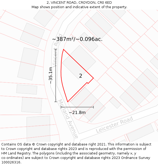 2, VINCENT ROAD, CROYDON, CR0 6ED: Plot and title map