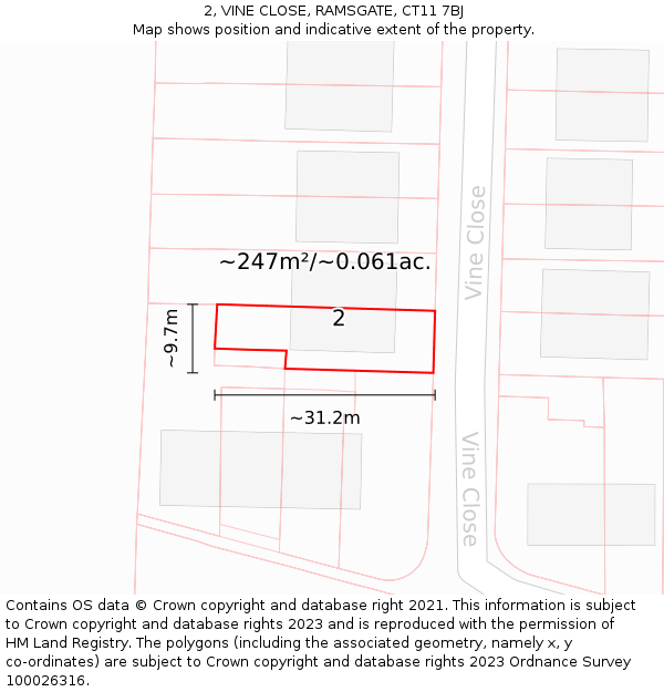 2, VINE CLOSE, RAMSGATE, CT11 7BJ: Plot and title map