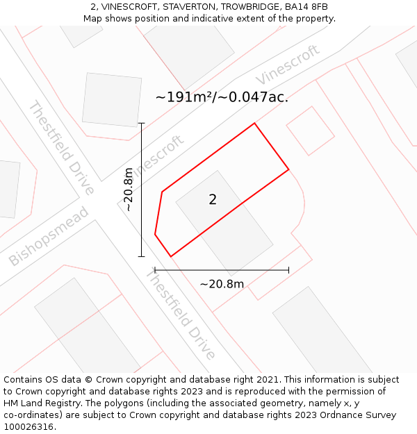 2, VINESCROFT, STAVERTON, TROWBRIDGE, BA14 8FB: Plot and title map