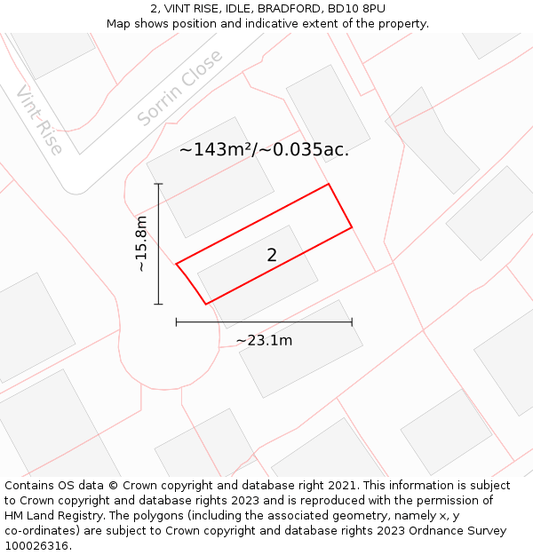 2, VINT RISE, IDLE, BRADFORD, BD10 8PU: Plot and title map