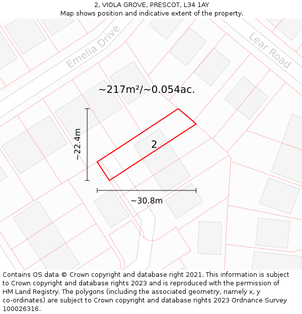 2, VIOLA GROVE, PRESCOT, L34 1AY: Plot and title map