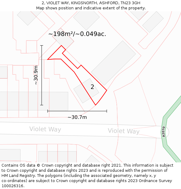 2, VIOLET WAY, KINGSNORTH, ASHFORD, TN23 3GH: Plot and title map