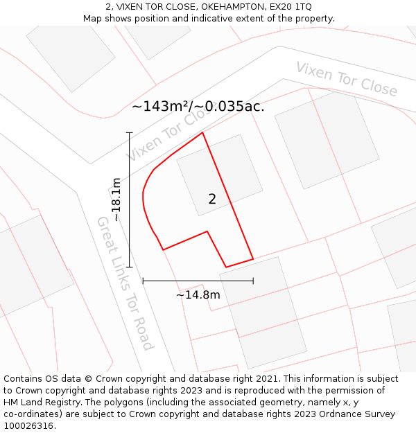 2, VIXEN TOR CLOSE, OKEHAMPTON, EX20 1TQ: Plot and title map