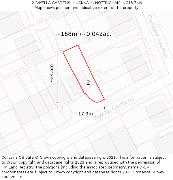 2, VIYELLA GARDENS, HUCKNALL, NOTTINGHAM, NG15 7NN: Plot and title map