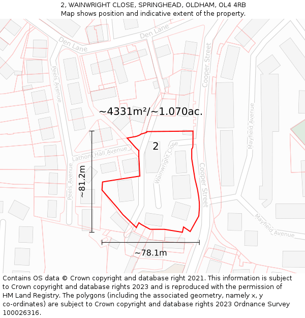 2, WAINWRIGHT CLOSE, SPRINGHEAD, OLDHAM, OL4 4RB: Plot and title map
