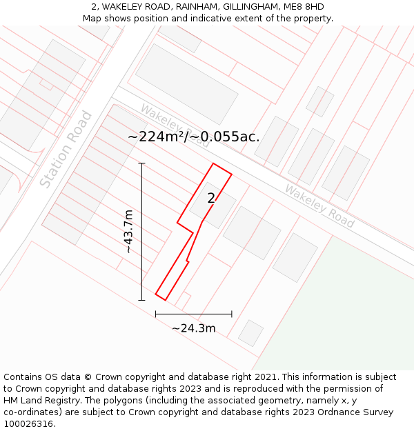 2, WAKELEY ROAD, RAINHAM, GILLINGHAM, ME8 8HD: Plot and title map