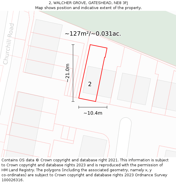 2, WALCHER GROVE, GATESHEAD, NE8 3FJ: Plot and title map