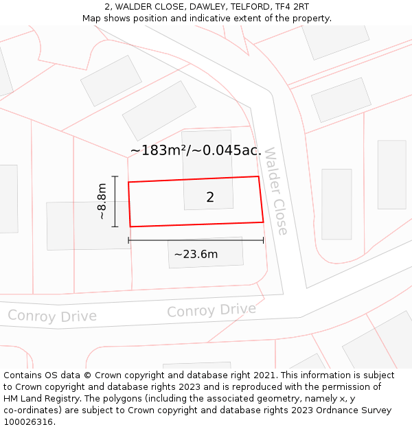 2, WALDER CLOSE, DAWLEY, TELFORD, TF4 2RT: Plot and title map