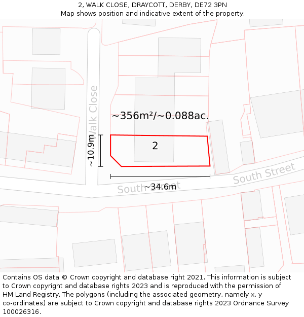 2, WALK CLOSE, DRAYCOTT, DERBY, DE72 3PN: Plot and title map