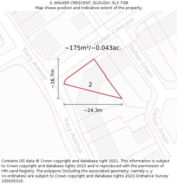 2, WALKER CRESCENT, SLOUGH, SL3 7GB: Plot and title map