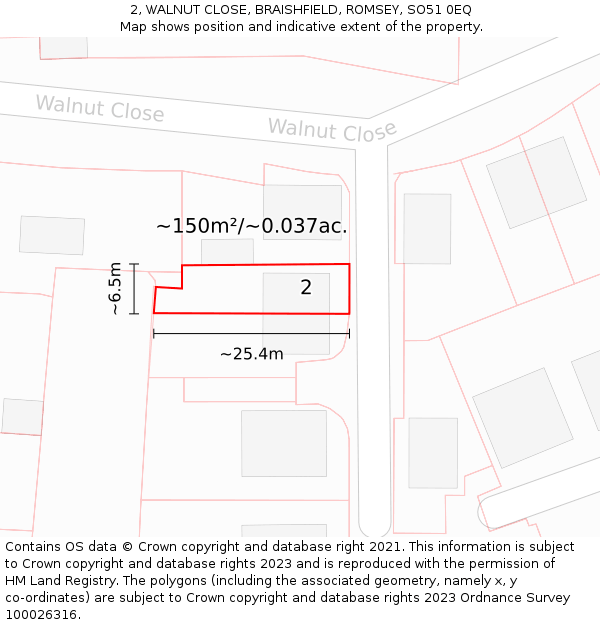 2, WALNUT CLOSE, BRAISHFIELD, ROMSEY, SO51 0EQ: Plot and title map