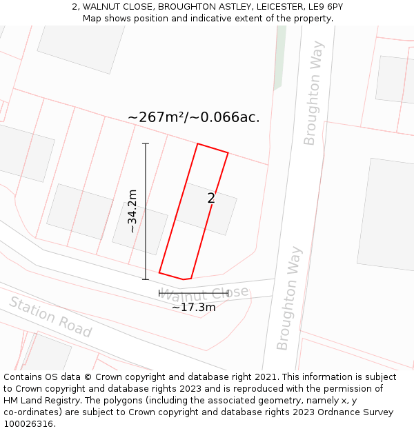 2, WALNUT CLOSE, BROUGHTON ASTLEY, LEICESTER, LE9 6PY: Plot and title map