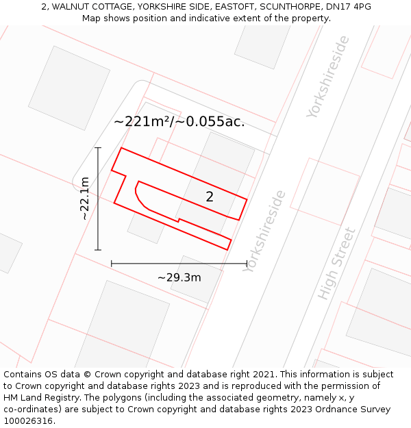 2, WALNUT COTTAGE, YORKSHIRE SIDE, EASTOFT, SCUNTHORPE, DN17 4PG: Plot and title map