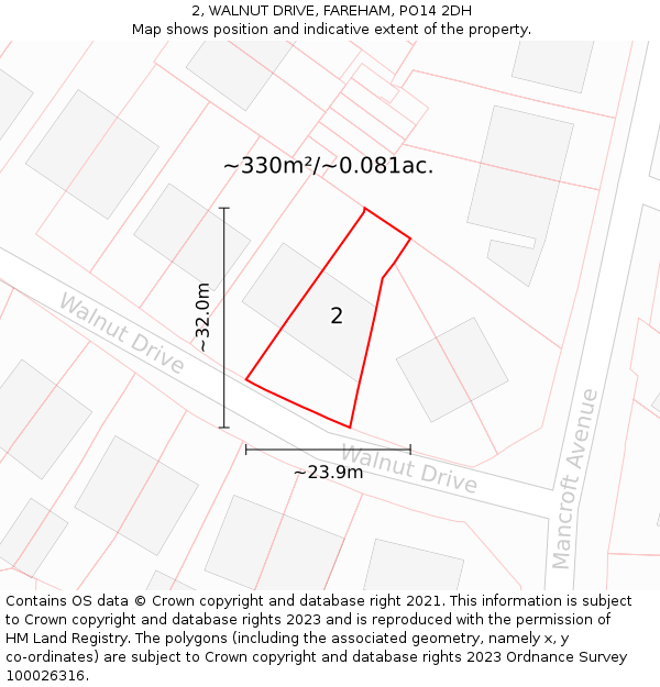 2, WALNUT DRIVE, FAREHAM, PO14 2DH: Plot and title map