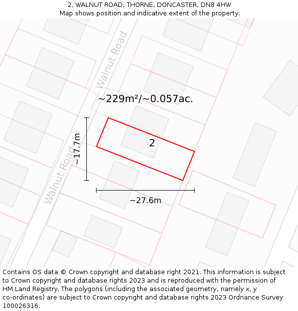 2, WALNUT ROAD, THORNE, DONCASTER, DN8 4HW: Plot and title map