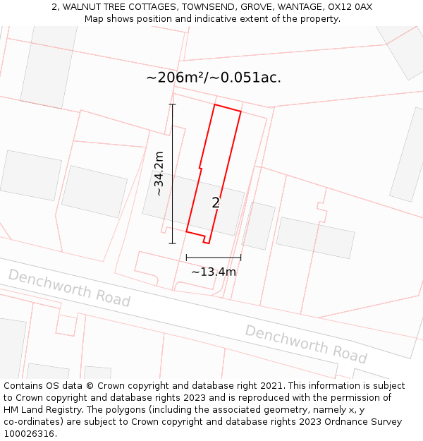 2, WALNUT TREE COTTAGES, TOWNSEND, GROVE, WANTAGE, OX12 0AX: Plot and title map