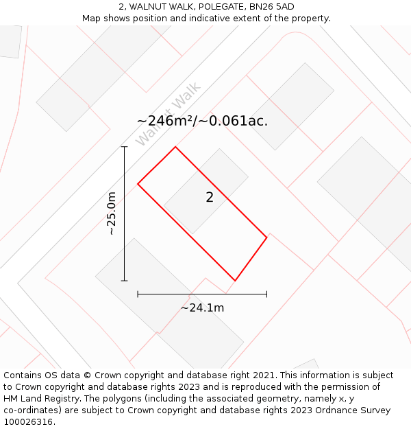 2, WALNUT WALK, POLEGATE, BN26 5AD: Plot and title map