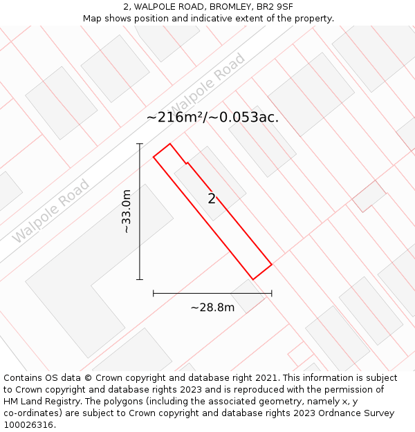 2, WALPOLE ROAD, BROMLEY, BR2 9SF: Plot and title map