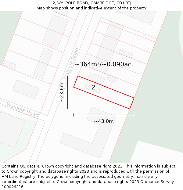 2, WALPOLE ROAD, CAMBRIDGE, CB1 3TJ: Plot and title map