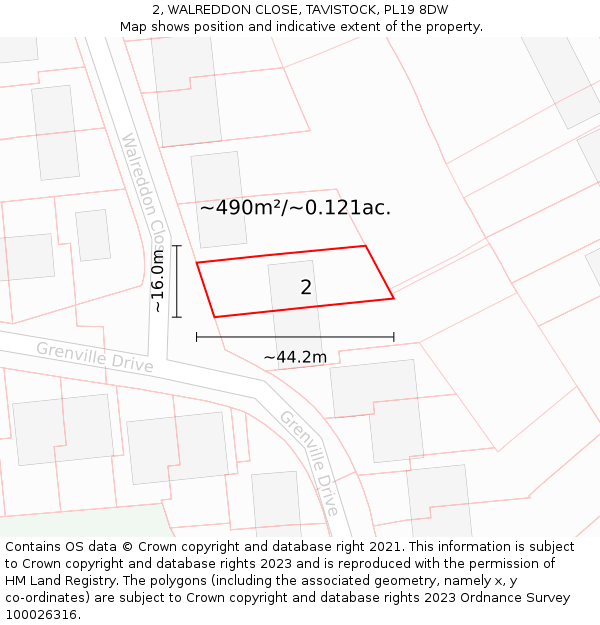2, WALREDDON CLOSE, TAVISTOCK, PL19 8DW: Plot and title map