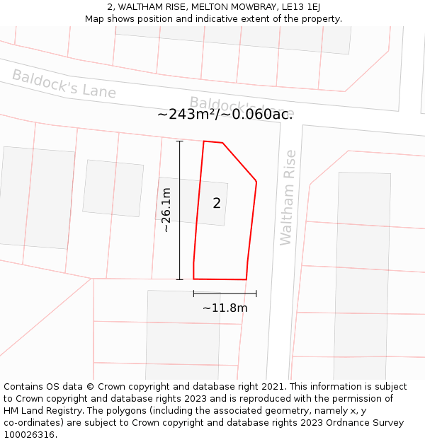 2, WALTHAM RISE, MELTON MOWBRAY, LE13 1EJ: Plot and title map
