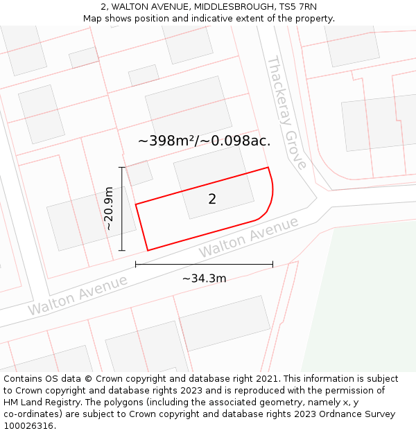 2, WALTON AVENUE, MIDDLESBROUGH, TS5 7RN: Plot and title map
