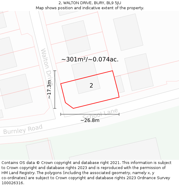 2, WALTON DRIVE, BURY, BL9 5JU: Plot and title map