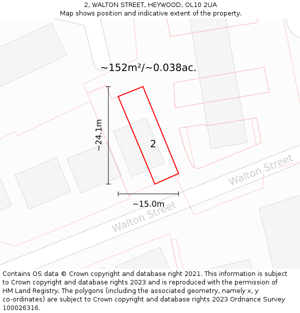 2, WALTON STREET, HEYWOOD, OL10 2UA: Plot and title map