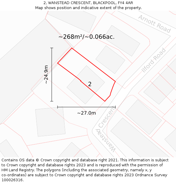 2, WANSTEAD CRESCENT, BLACKPOOL, FY4 4AR: Plot and title map