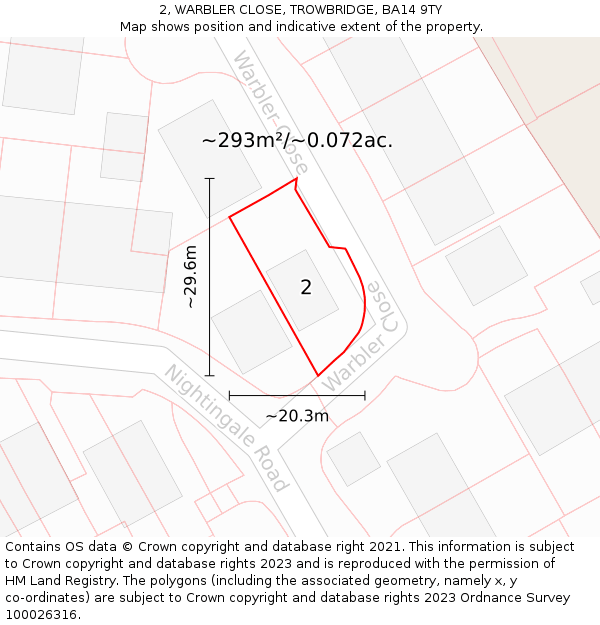 2, WARBLER CLOSE, TROWBRIDGE, BA14 9TY: Plot and title map