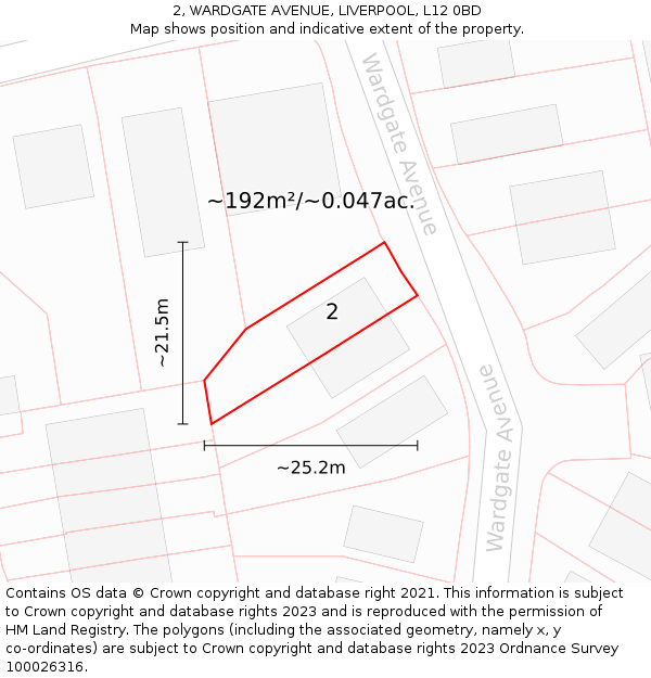 2, WARDGATE AVENUE, LIVERPOOL, L12 0BD: Plot and title map