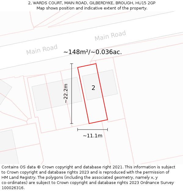 2, WARDS COURT, MAIN ROAD, GILBERDYKE, BROUGH, HU15 2GP: Plot and title map