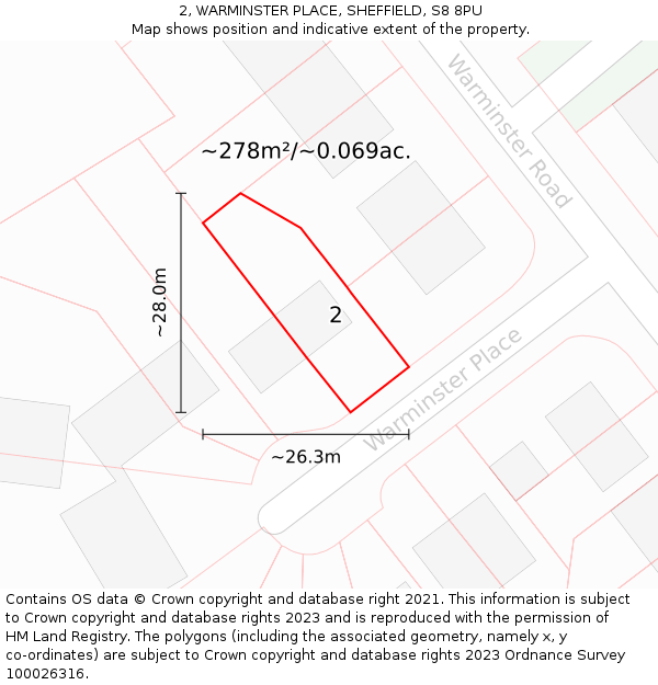 2, WARMINSTER PLACE, SHEFFIELD, S8 8PU: Plot and title map