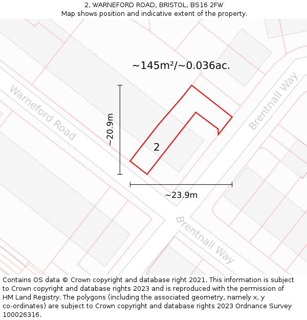 2, WARNEFORD ROAD, BRISTOL, BS16 2FW: Plot and title map