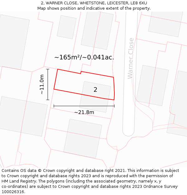 2, WARNER CLOSE, WHETSTONE, LEICESTER, LE8 6XU: Plot and title map
