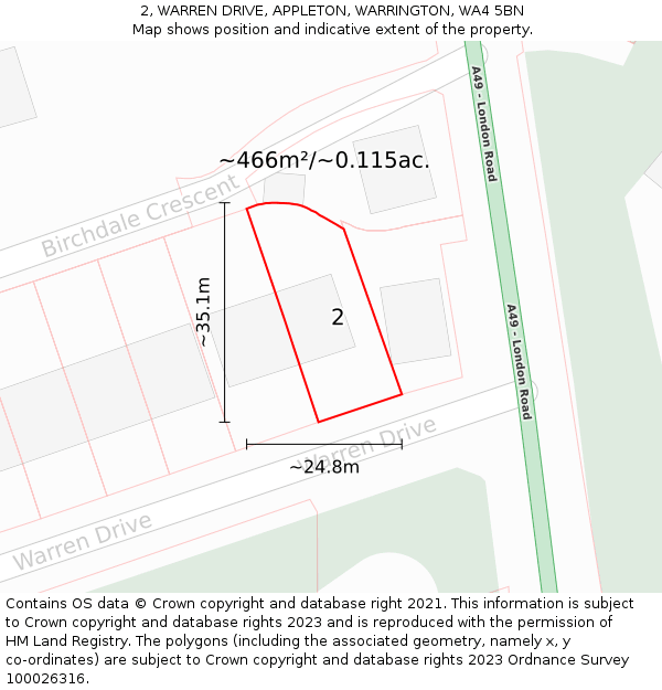 2, WARREN DRIVE, APPLETON, WARRINGTON, WA4 5BN: Plot and title map