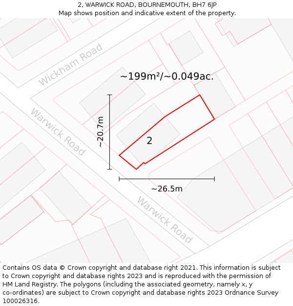 2, WARWICK ROAD, BOURNEMOUTH, BH7 6JP: Plot and title map